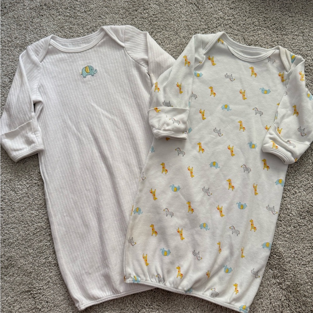 White Baby Sleep Gown Set with Safari Prints - 100% cotton